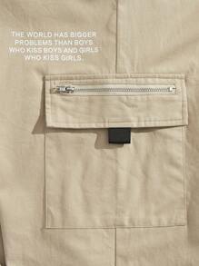 Manfinity RebelGame Nam Quần Cargo Bông Đồ họa Khẩu hiệu Túi có nắp Eo dây rút - Màu Khaki - Xem 3