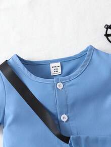 Đứa bé trai Nút Nửa Romper - Màu xanh lam - Xem 3