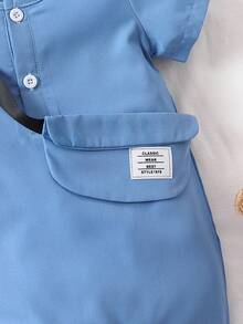 Đứa bé trai Nút Nửa Romper - Màu xanh lam - Xem 4