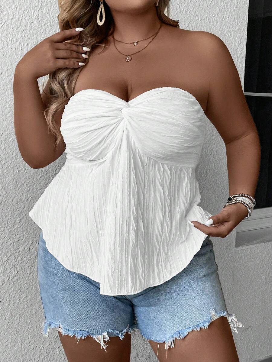 SHEIN Clasi Plus Twist Front Tube Top - White - View 1