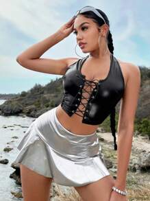 SHEIN SXY Váy nữ màu trơn Gợi cảm - Bạc - Xem 6