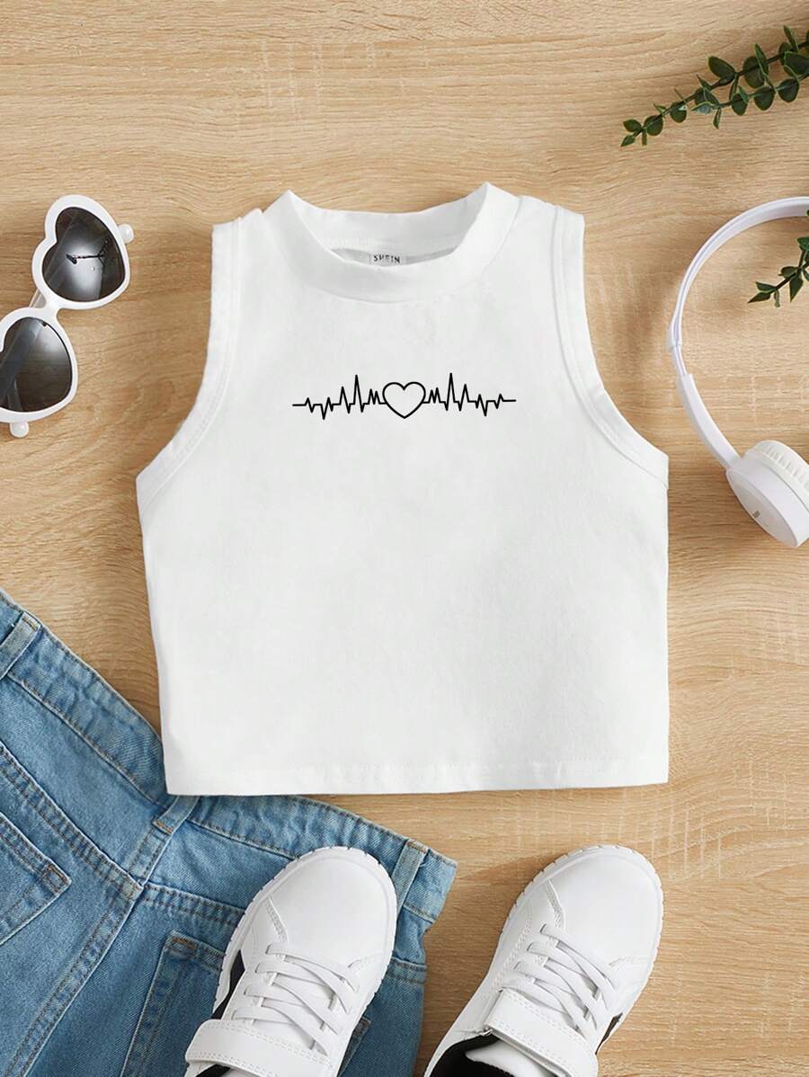 Toddler Girls Heart Print Tank Top - White - View 1