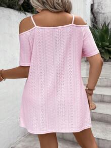 SHEIN LUNE 大碼挖肩鏈條細節T恤 - 粉色 - 查看 2