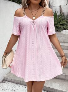 SHEIN LUNE 大碼挖肩鏈條細節T恤 - 粉色 - 查看 6