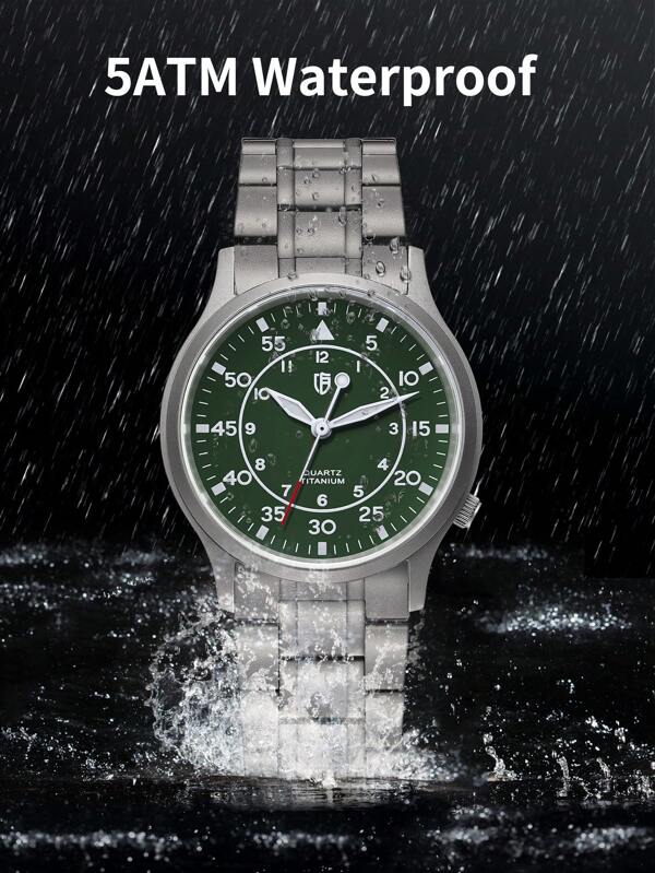 BERNY 1pc Silver Titanium Alloy Strap Business Water Resistance Glow In