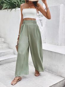 SHEIN Frenchy Quần nữ Dải chun Quần paper-bag màu trơn Giải trí - Màu xanh Bạc hà - Xem 1