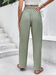 SHEIN Frenchy Quần nữ Dải chun Quần paper-bag màu trơn Giải trí - Màu xanh Bạc hà - Xem 2