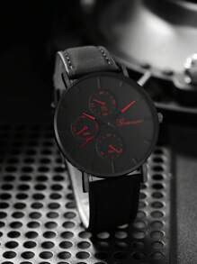 1入組男士圓形指針石英手錶&2入組首飾套裝 - 黑色 - 查看 2