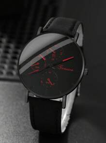 1入組男士圓形指針石英手錶&2入組首飾套裝 - 黑色 - 查看 3