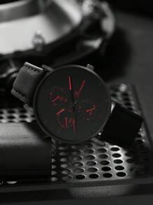 1入組男士圓形指針石英手錶&2入組首飾套裝 - 黑色 - 查看 4