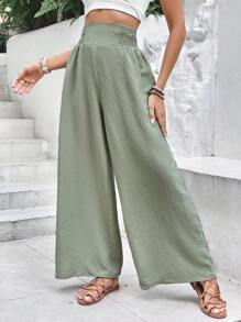 SHEIN Frenchy Quần nữ Dải chun Quần paper-bag màu trơn Giải trí - Màu xanh Bạc hà - Xem 5