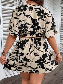 SHEIN Clasi Plus Floral Print Butterfly Sleeve Top & Skirt