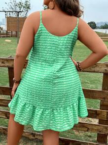 SHEIN LUNE Vestido de tirantes con estampado de cuadros bajo con fruncido - Verde - Ver 2