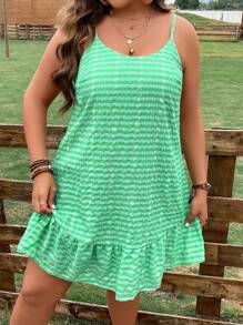SHEIN LUNE Vestido de tirantes con estampado de cuadros bajo con fruncido - Verde - Ver 3