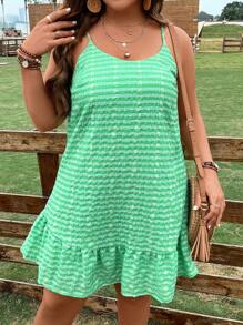 SHEIN LUNE Vestido de tirantes con estampado de cuadros bajo con fruncido - Verde - Ver 5