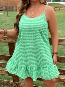 SHEIN LUNE Vestido de tirantes con estampado de cuadros bajo con fruncido - Verde - Ver 6
