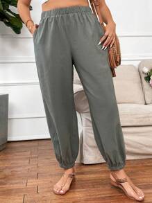 SHEIN LUNE Spodnie Rozmiar Plus Kieszeń Prosty Casual