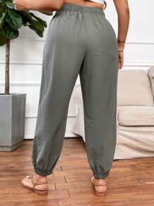 SHEIN LUNE Spodnie Rozmiar Plus Kieszeń Prosty Casual