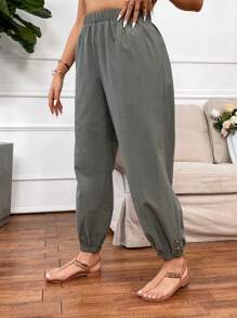 SHEIN LUNE Spodnie Rozmiar Plus Kieszeń Prosty Casual