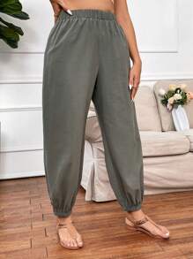 SHEIN LUNE Spodnie Rozmiar Plus Kieszeń Prosty Casual