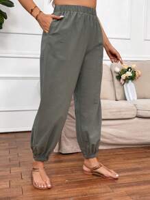 SHEIN LUNE Spodnie Rozmiar Plus Kieszeń Prosty Casual