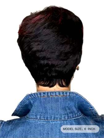 Peluca corta y ondulada de pixie sin encaje, con flequillo, color burdeos 99J/negro natural