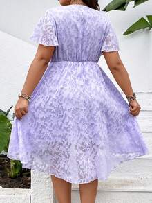 SHEIN Holidaya Plus Knot Front Butterfly Sleeve Dress - Purple - View 2