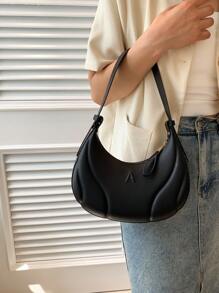 極簡流浪包中等拉鍊字母圖案黑色 - 黑色 - 查看 2