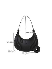 極簡流浪包中等拉鍊字母圖案黑色 - 黑色 - 查看 4