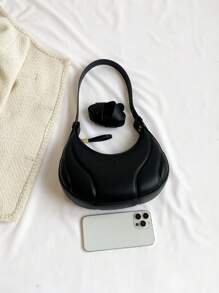 極簡流浪包中等拉鍊字母圖案黑色 - 黑色 - 查看 5