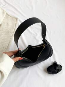 極簡流浪包中等拉鍊字母圖案黑色 - 黑色 - 查看 8