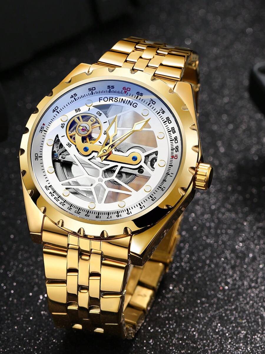 Hombres Reloj mecánico esqueleto esfera - Dorado - Ver 1