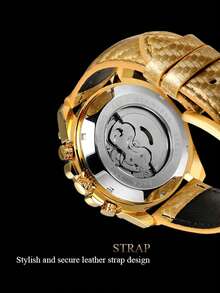 Men Round Pointer Mechanical Watch - Gold - View 4