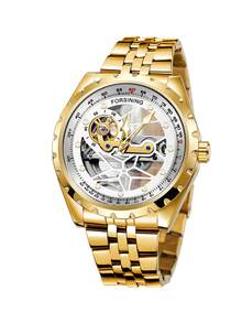 Hombres Reloj mecánico esqueleto esfera - Dorado - Ver 2