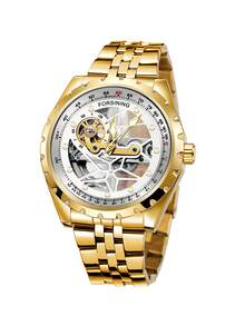 Hombres Reloj mecánico esqueleto esfera - Dorado - Ver 4