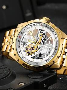 Hombres Reloj mecánico esqueleto esfera - Dorado - Ver 7