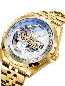 Hombres Reloj mecánico esqueleto esfera - Dorado - Ver 8