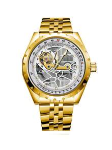 Hombres Reloj mecánico esqueleto esfera - Dorado - Ver 9