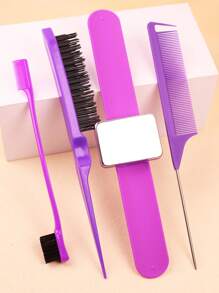 梳子套裝,4入組紫色髮刷套裝,磁性腕帶,邊受控眼淚梳子,髮夾矽膠髮梳 - 紫色 - 查看 3