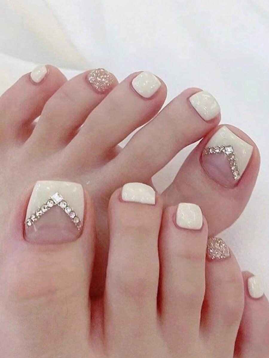 Nâng cấp diện mạo của bạn với 24 chiếc Bộ móng chân giả vuông ngắn kiểu Pháp vượt thời gian Trang trí toàn bộ móng chân giả - Nhiều màu - Xem 1