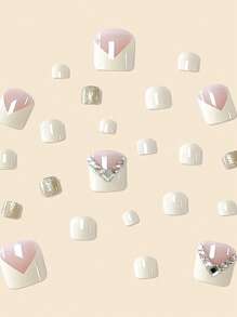 Nâng cấp diện mạo của bạn với 24 chiếc Bộ móng chân giả vuông ngắn kiểu Pháp vượt thời gian Trang trí toàn bộ móng chân giả - Nhiều màu - Xem 6