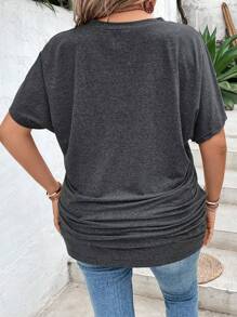 SHEIN LUNE Plus Solid Ruched Batwing Sleeve Tee - Dark Grey - View 7