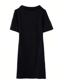 Vestido unicolor con diseño fruncido - Negro - Ver 2