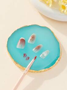 Palette de vernis à ongles ovale en résine, bord bleu doré, mélange de couleurs, Palette de dessin, affichage de vernis Gel, outil de manucure, 1 pièce