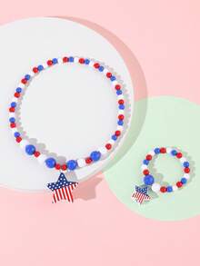 1 Vòng cổ đính cườm cho bé gái Ngôi sao quyến rũ & 1 Vòng tay đính cườm để trang trí hàng ngày - Nhiều màu - Xem 3