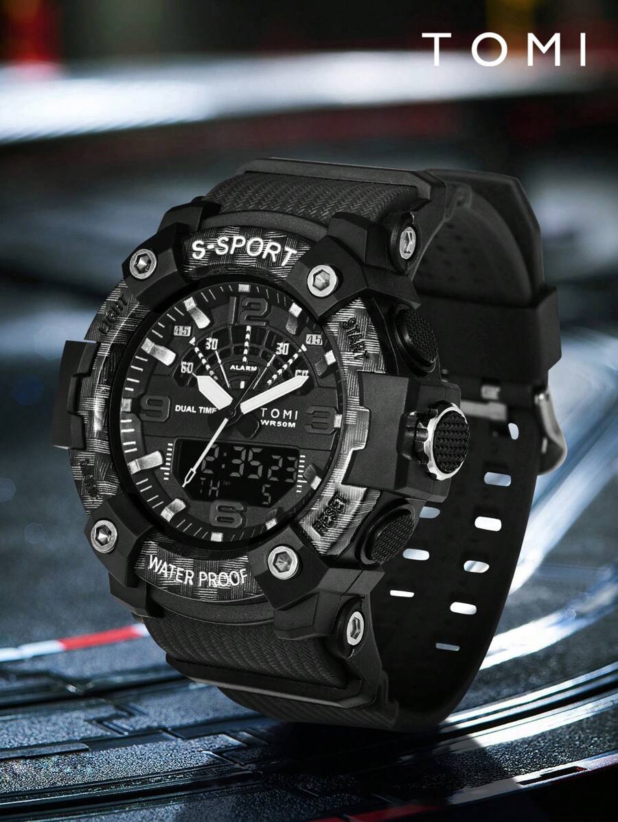 1pc Kids Black TPU Strap Round Dial Digital Watch For Daily Life - Black - View 1