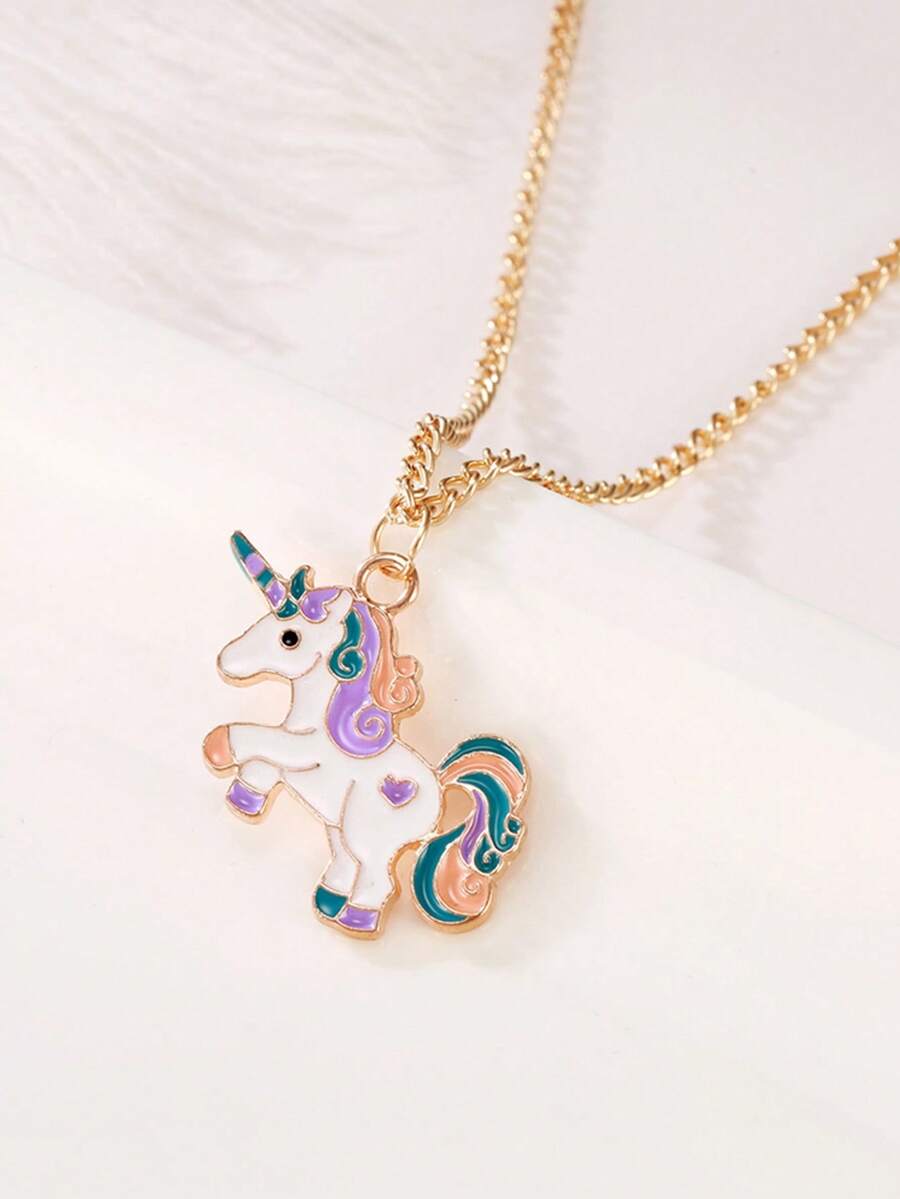 1 chiếc vòng cổ mặt dây chuyền kỳ lân ombre nhiều màu cho trẻ em - Nhiều màu - Xem 1