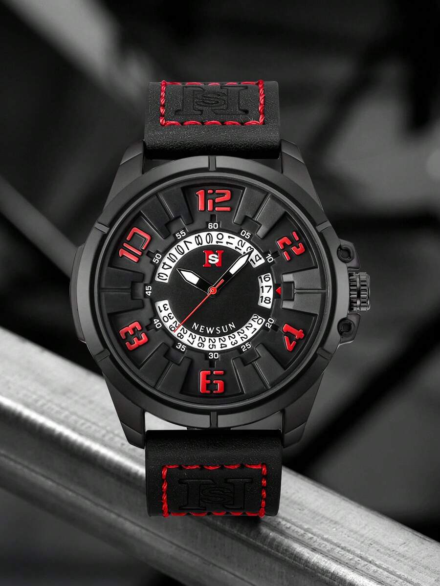 1pc Boys Two Tone PU Polyurethane Strap Round Dial Digital Watch For Daily Life - Black - View 1