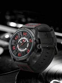 1pc Boys Two Tone PU Polyurethane Strap Round Dial Digital Watch For Daily Life - Black - View 3