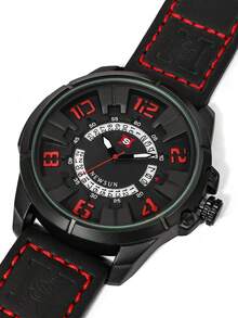 1pc Boys Two Tone PU Polyurethane Strap Round Dial Digital Watch For Daily Life - Black - View 4